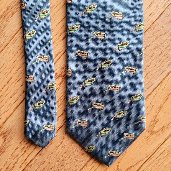 LANDS END Blue 100% Silk Necktie Row Boat Tie 60" Outdoor Made in U.S.A - Picture 5 of 12